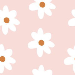 Pretty Repeat Vector Daisy Flower Pattern with pink background. Seamless floral pattern. Stylish repeating texture. 