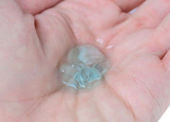 Close up of alcohol gel on palm of the hand