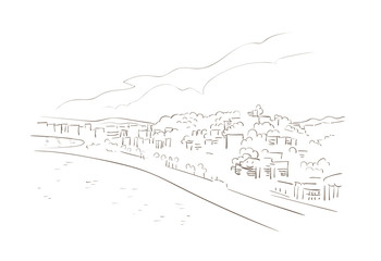 Malaga Spain Europe vector sketch city illustration line art