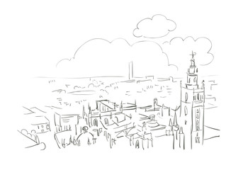 Obraz premium Seville Spain Europe vector sketch city illustration line art