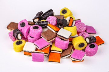 Licorice (liquorice) candy on the white background