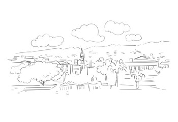 Funchal Portugal Europe vector sketch city illustration line art