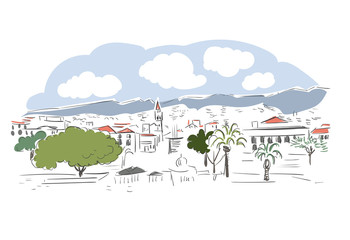 Funchal Portugal Europe vector sketch city illustration line art