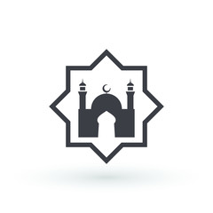 Mosque Icon, place of worship of Muslims. Islamic template, grey mosque, icon, isolated on white background. Vector.