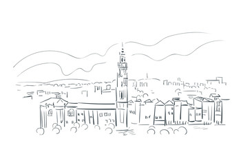 Porto Portugal Europe vector sketch city illustration line art