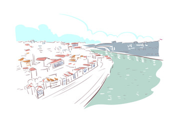 Vila Nova de Gaia Portugal Europe vector sketch city illustration line art