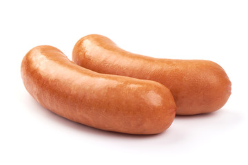 Fresh pork boiled sausages, isolated on white background