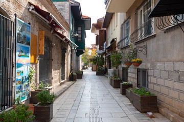 Fototapeta na wymiar Antalya Old town street view April 2020