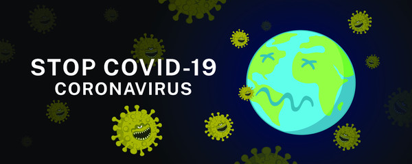The World Is Sick Because Of The Attack By The Covid-19 Corona Virus. Cartoon Concept Vector Illustration.