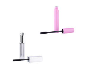 black mascara wand and tube isolated on white