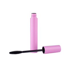 black mascara wand and tube isolated on white