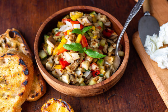 Grilled ratatouille with†crostini†and goat cheese