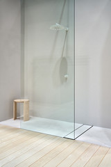 Luminous modern bathroom with textured light walls