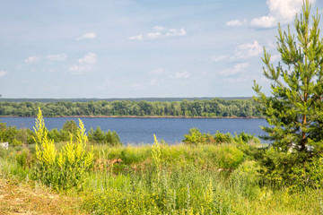 view from the grassy bank of the Kama River