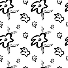 Flower buds seamless pattern contour digital doodle art on white background. Print for fabrics, banners, web design, posters, invitations, cards, stationery, wrapping paper.