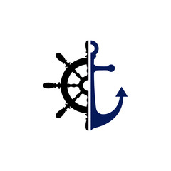 Fototapeta premium Nautical logo isolated on white background. Anchor icon. Ship wheel icon