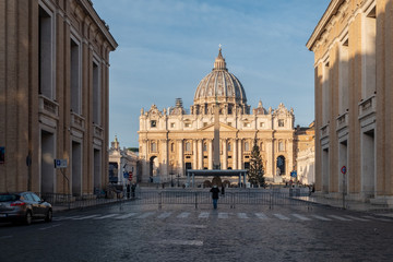 Square empty of St. Peter's Basilica in the Vatican. Roma, Italy 