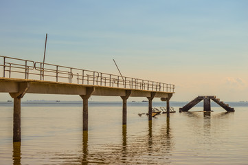 Under construction bridge and pier at Inhaca or Inyaka Island near Portuguese Island in Maputo Mozambique