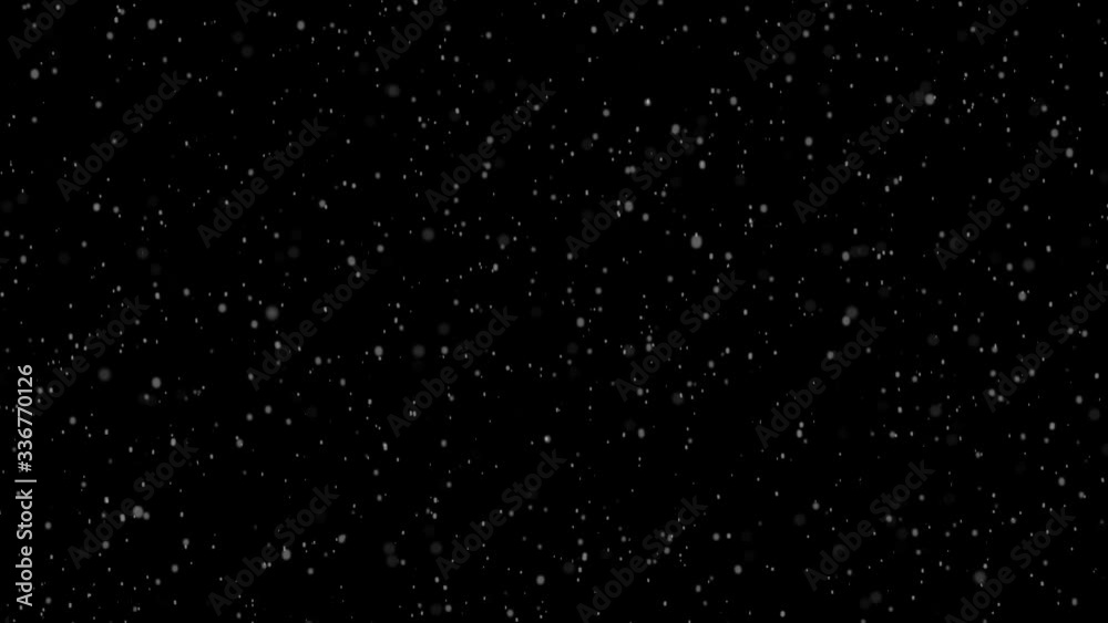 Poster snowfall, falling snow flakes. normal speed animated video with depth of field ''dof'' in isolated b