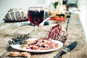 dinner for a real gourmet meat and wine