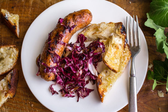 Grilled Italian Sausages With Grilled Radicchio And Basil