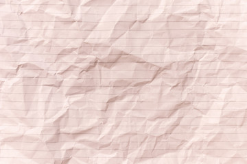 Top view empty rumpled lined paper with wrinkled. Notebook lined paper background and texture.