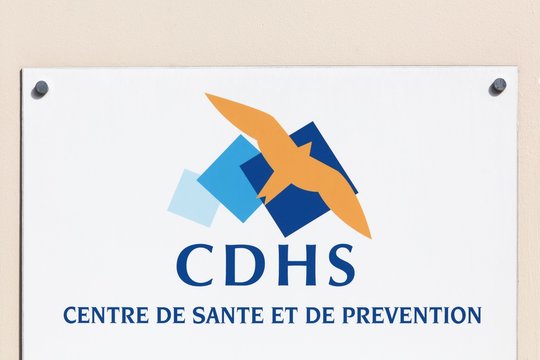 Villefranche, France - September 21, 2019: CDHS sign on a wall. CDHS is the health and prevention center in France