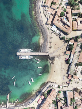 Aerial view on Goree Island in Dakar Senegal, slavery island by drone