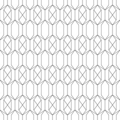 Geometric seamless pattern in outline style. Luxury texture with hexagons and crosses. Abstract diamond shapes wrapping template. Black intersecting lines on white background. EPS8 vector illustration