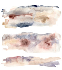 Watercolor abstract set with blue, pink and beige spots. Hand painted pastel illustration isolated on white background. For design, print, fabric or background.