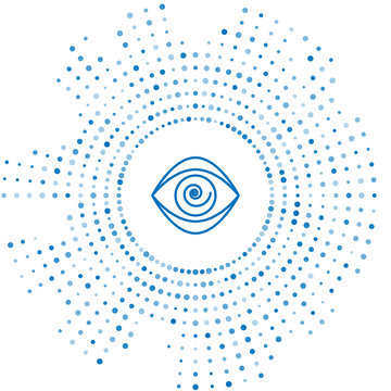 recommend clip art: Blue line Hypnosis icon isolated on white background. Human eye with spiral hypnotic iris. Abstract circle random dots. Vector Illustration
