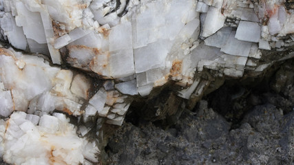Crystals texture of natural white mineral. geometric square triangular stone structure. mica