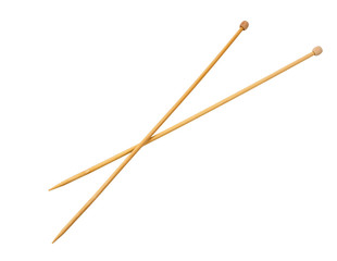 Knitting wooden needles isolated.