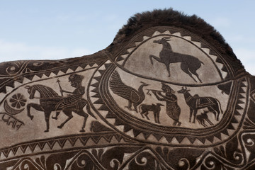 Beautiful dromedary camel decoration on Bikaner Camel Festival in Rajasthan, India