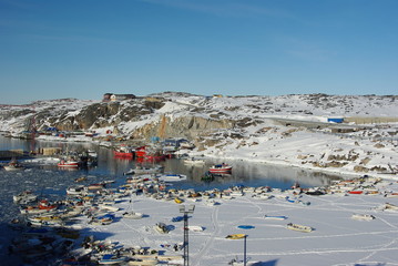 Harbour of Ilulissat town, Greenalnd in winter