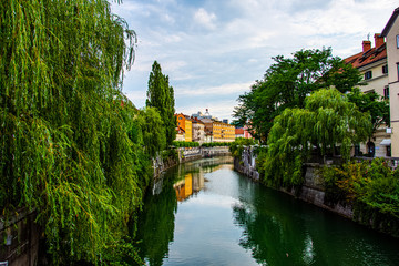 Fototapeta na wymiar View to the River Ljubljanica in Ljubljana