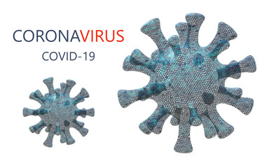 Pandemic coronavirus. Several transparent blue-black bacteria on a white background. Layered illustration. 3D rendering illustration