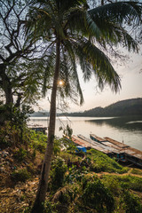 Beautiful panoramic view at sunset over Mekong River, seen from Luang Prabang in Laos