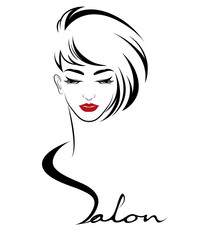 illustration of women long hair style icon, logo women on white background, vector