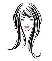 illustration of women long hair style icon, logo women on white background, vector