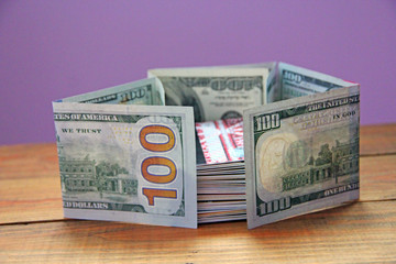 Plastic cards and dollars. Money in cash and credit cards