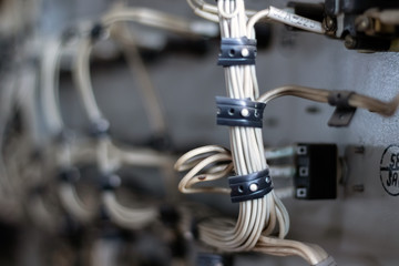 System for connecting wires to an electric circuit in a control unit. Close-up.