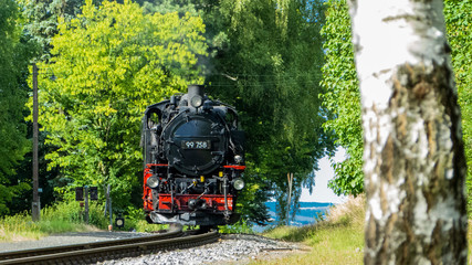 Steam locomotive 99 758 of the narrow-gauge railway in Jonsdorf
