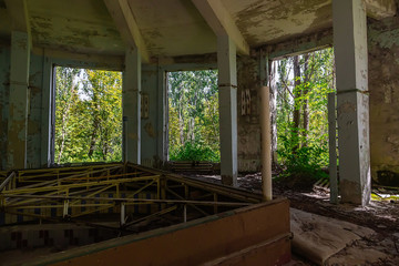 Abandoned buildings of ghost town Pripyat Chornobyl Zone