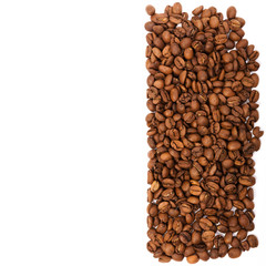 Coffee beans laid out on a white background surface