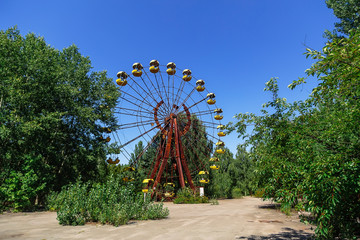 Attraction Ferris Wheel in ghost town Pripyat, Chernobyl Exclusion Zone