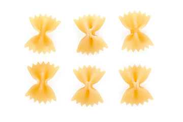 Farfalle - dry pasta isolated on a white background . A variety of types and forms of Italian pasta.