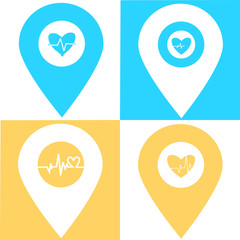 Set of heartbeat location map pin icon. Element of map point for mobile concept and web apps. Icon for website design and development, app development. Premium hospital, clinic icon