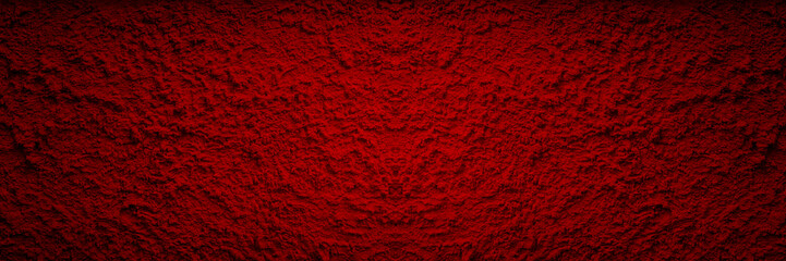 Dark red panoramic background with decorative stucco texture.