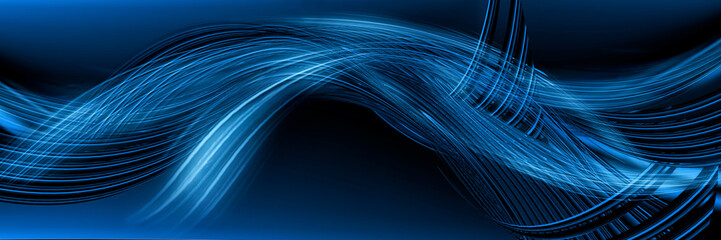 Abstract panoramic background, blue wavy lines.